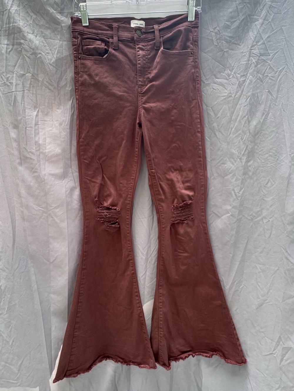 Sneak Peek Distressed Bell Bottom Jeans Dusty Mauve